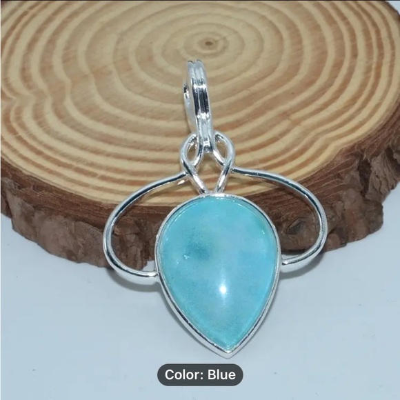 Personalized Artificial Gemstone Pendant Alloy Silver Plated Charm Boho Retro. - Picture 2 of 3